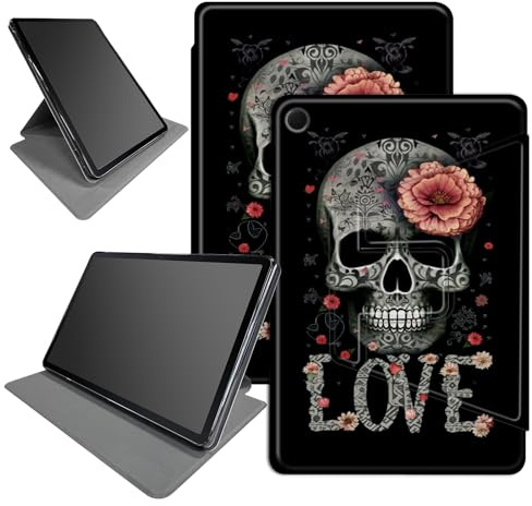 Skull Loves Rose Schutzhülle für Samsung Galaxy Tab A8 10,5 Zoll 2022 SM-X200/X205/X207, 360 Grad drehbarer Klappständer, mehrere Betrachtungswinkel, Hülle mit automatischer Sleep/Wake-Funktion