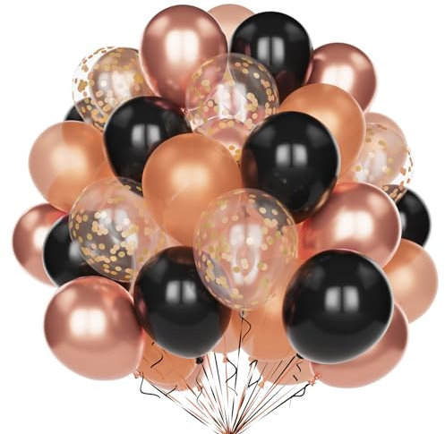 Palloncini Oro Rosa Nero, 60 Pezzi 12 Pollici Nero Opaco Perlato Metallizzato Oro Rosa Feste Palloncini con Palloncini Coriandoli per Decorazioni Compleanno Matrimonio Baby Shower Anniversario