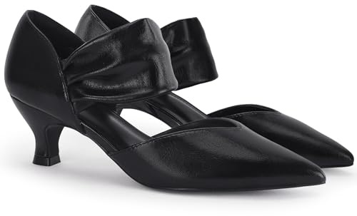 Coutgo Damen Niedrig Kitten Heel Kleid Schuhe Spitze Zehe Slip On Knöchelriemen Ausschnitt Elegante Party Hochzeit Pumps