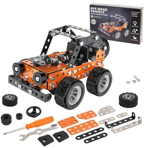 Jixin Xyzhi Building Sets Stem Assembly Metal 3-D Puzzle Off-Road Model Car Building Kit Construction Set Toys Parent-Child Interaction Play Sets Gifts for Kids Age 8-16 Orange