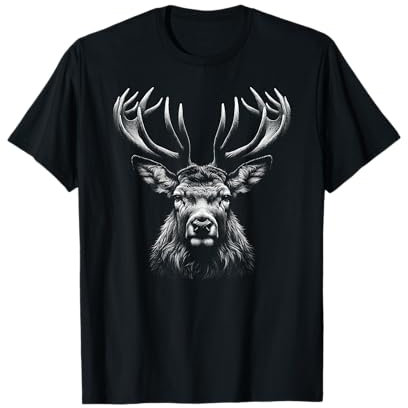 MyAnimal - Cooles Hirschkopf-Porträt mit majestätischem Geweih T-Shirt für Förster, Jäger und Naturschützer - Schwarz, S