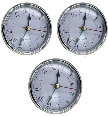 3 Stück weißes Zifferblatt, silberfarbene Lünette, 70 mm, rundes Uhrwerk, römische Ziffern, passend für 63 mm Durchmesser Loch, Uhrwerke, Uhrwerke, Hardware