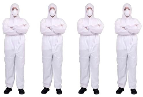 Tradineur - Pack de 4 Trajes Protectores de Trabajo, Mono desechable, Integral, Multiusos, protección, Bricolaje, Pintura, mecánica (Blanco - Talla única - Unisex)