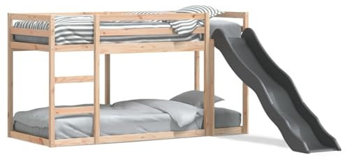 Iiaky Bunk Bed with Slide and Ladder 75x190 cm Solid Wood Pine,Single over Single Loft Bed Frame with Ladder and Safety Guardrail,Home Bedroom Dormitory Space-Saving High Sleeper Beds for Kids Teens