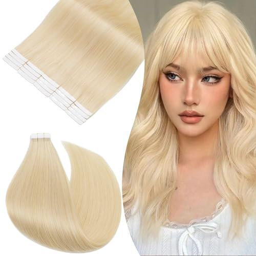Rich Choices Tape Extensions Echthaar Tape in Extensions 45cm 20 Stück #613 Hellblond Haarverlängerung Echthaar Remy Seidig Gerade Invisible Tape ins Haar Extensions Natürliche Haarverdichterung
