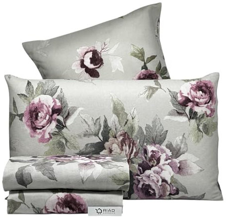 Riad Arredo Set Completo Letto Matrimoniale in Pregiata Flanella in 100% Cotone con Trattamento Antipalline - Completo Lenzuola Morbide (Rosee Natural)