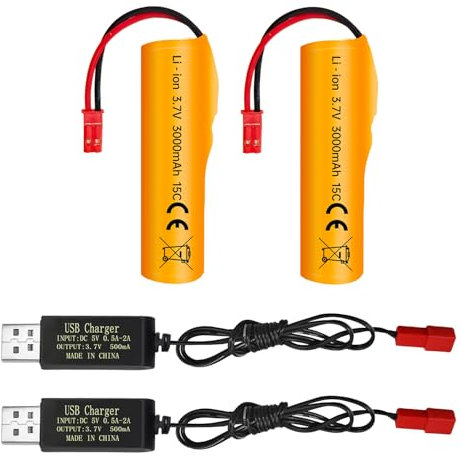 2PCS 3.7V 3000mAh Li-ion Batterie mit JST Stecker und USB Ladekabel für HJ819 DE819 Fernsteuerboot,Huina 1337 1338 1516 1517 1552 1554 1558 RC Spielzeugauto mit Fernbedienung
