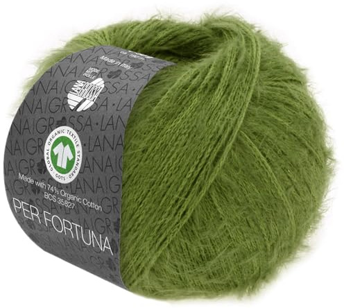 LANA GROSSA Per Fortuna GOTS | Leichtes Sommerflauschgarn mit Baumwolle | Handstrickgarn aus 74% Baumwolle (Bio) & 26% Polyamid | 50g Wolle zum Stricken & Häkeln | 190m Garn FB 58
