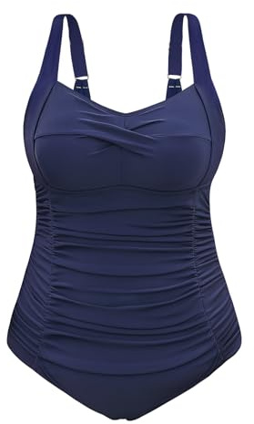 Vijamiy Costume Intero Donna Taglie Forti Controllo Addominale Costumi da Bagno Push Up Imbottito Reggiseno Swimsuit Piscina Stampe di Moda L-4XL (Blu Marino,XXL)