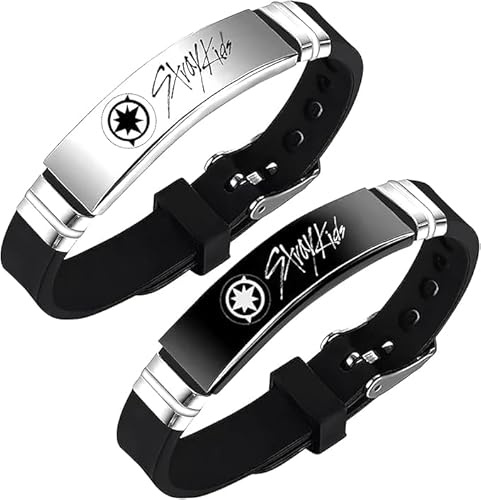NJZYBZA Stray Kids Armband, 2Pcs Stray Kids Bracelet, Silikon Armbänder Schmuck, Adjustable Wristband, Schwarzes Armband, Bracelet für Fan Geburtstag Kreatives