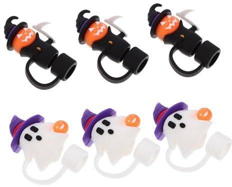 6pcs Halloween Straw Caps Reusable Witch Ghost Covers for Straws Spill Toppers for Tumbler Cups Fun Drink Accessories for Parties Seasonal Celebrations