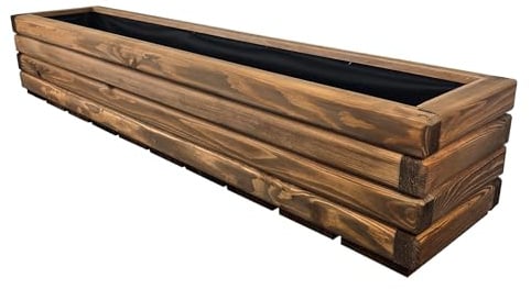 HolzGarden Fioriera in Legno con Tessuto Non Tessuto 118x25x25 cm cm Legno Massello Impregnato Colore Teak Vaso da Esterno per Giardino Balcone e Terrazza, Resistente alle Intemperie, 43L