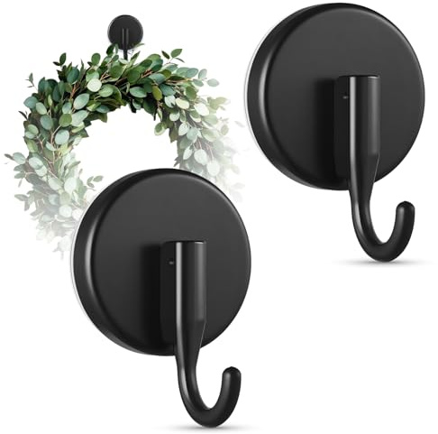 OUTXE Suction Cup Wreath Hanger, Upgraded Reef Hook for Front Door/Glass Window/Over Door, Christmas/Thanksgiving/Halloween/July 4th/Easter/Valentine/Spring/Summer/Fall (Black, 2-Pack)