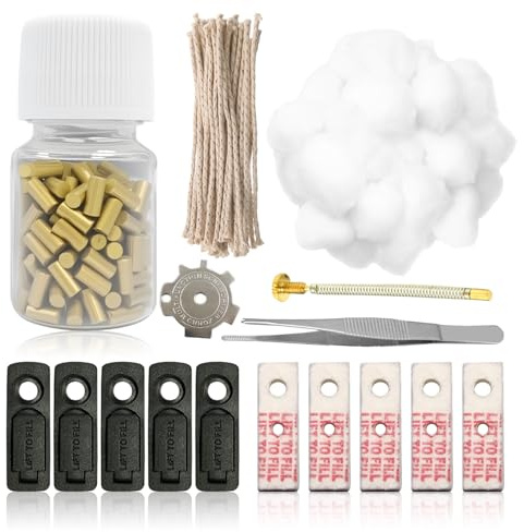 For Flint Set of 200 for Flints, 50 Wicks, 5 Seals, 1 Springs, 5 Cotton Inserts, 5 Cotton Pads, 1 Adjustment Tool and 1 Tweezers - A Repair Pack for Most Lighter Models