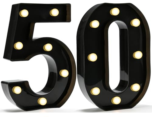 Black Decorative Light Up Numbers 50, 50th Birthday Decorations for Men