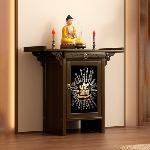 POWRZZZY Table d'autel pour la Maison Petite Table d'Autel Armoire d'autel de Prière Bouddhiste Chinoise Table à Thé Bouddhiste Relaxante pour Divination Culte(Walnut,28x28x51cm)