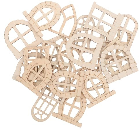 UTHCLO 50 Pezzi Miniature Finestre e Porte Fatate in Legno Naturale Non Verniciato per Decorazioni Fai da Te Accessori Compatti per Giardino Casette delle Fate e Alberi Incantati