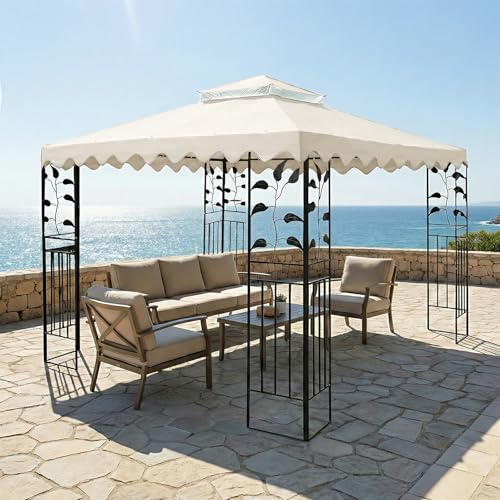 MINGPINHUIUS Ersatzdach Pavillon 3x3 wasserdicht, Doppellagen Pavillondach | Passend für viele 3x3m Grillpavillons und Gartenpavillons mit UV-Schutz & Belüftung (Kaffeebraun)