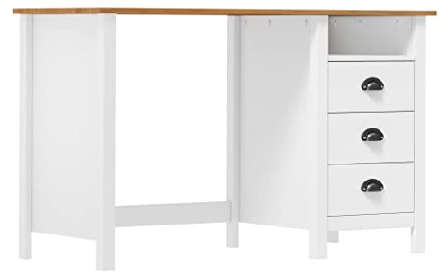 Owoxanthellate Schreibtisch Hill 120x50x74 cm aus massiver Kiefer Weiß-Natur mit 3 Schubladen & Ablage Modernes Design & Langlebigkeit für Home Office Kinderzimmer Büro