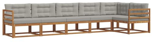 vidaXL Outdoor-Sofagarnitur mit Kissen 6 pcs Natürlich und Hellgrau, Garten Lounge Möbel, modernes Outdoor Sofa, langlebiges Patio Sectional Sofa, Akazien entspannendes Set für Komfort im Hinterhof