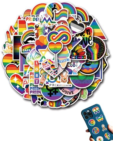EYVRPAU Pride Sticker 55 Stück, Regenbogen Aufkleber Wasserdicht Vinyl, LGBTQ+ Sticker für Auto Fahrrad Laptop Gepäck, Dekoration zum Pride Day