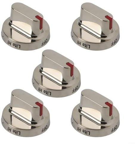 MoSundi Paquete de 5 pomos de control plateados, para horno de gas Samsung, ABS resistente con rienda, anillo en D de acero forzado, pieza de repuesto de perilla de 2.4 pulgadas DG64-00347A