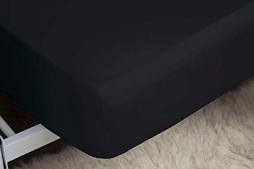 Belledorm 200 Thread Count 100% Egyptian Cotton 12 Inch Deep Fitted Sheet, Black, Single