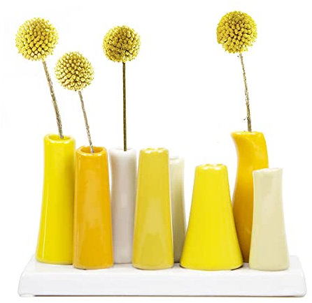 Chive - Pooley 2, Unique Ceramic Flower Vase, Low Rectangular Modern Decorative Vase for Home Decor Living Room Office and Centrepieces, Yellow