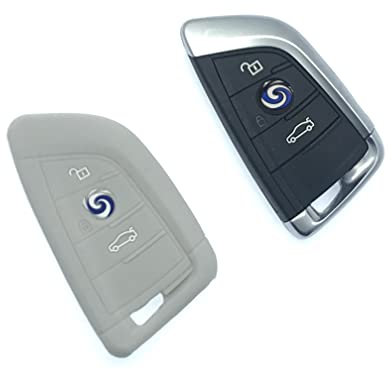 Coque en silicone compatible avec Keyless Smart 3 Button Key Car BMW 2 Series X1 X5/x6 F15 F22 F45/46 2014- 2016 New 7 Series 2017 (Gris clair - Argent)