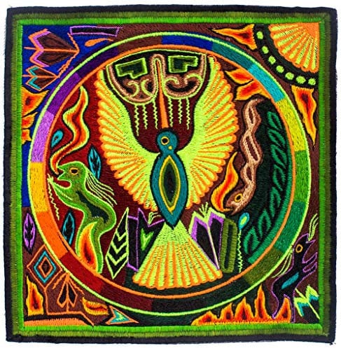 ImZauberwald Huichol Eagle (20cm, Schwarzlicht aktiv, handgestickt) Hikuri Peyote Meskalin Kaktus Patch