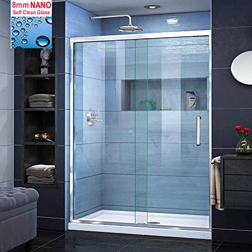 ELEGANT 1700 x 700mm Sliding Shower Door Modern Bathroom 8mm Easy Clean Glass Shower Enclosure Cubicle Door with Shower Tray and Waste