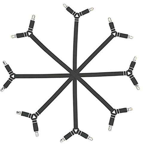 Auivguiv 4 Matratze Clips verstellbar unter Matratze Bett/Spannbettlaken Verschluss, unter Matratze Bett Spannbetttuch Klettverschluss Verschluss, langer Gurt Clip Bands (schwarz)