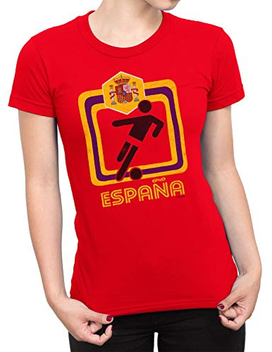 Womens Spain 2022 Football T-Shirt Classic Retro Square Design Spanish Euro Team