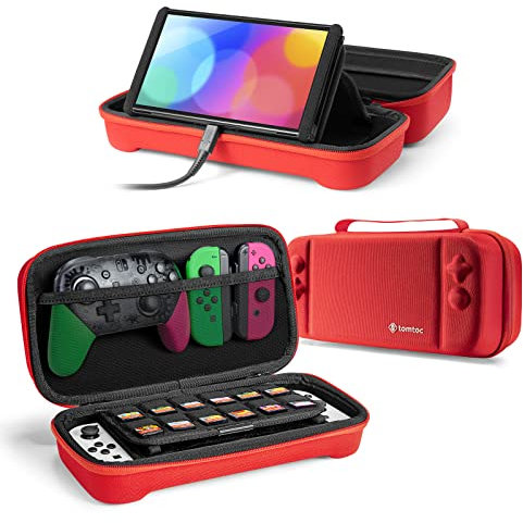tomtoc Funda para Nintendo Switch / Switch OLED 2021, Estuche Rígido para Consola Switch, Mando Pro, 24 Juegos, Bolsa Protectora de Transporte y Viaje para Nintendo Switch y Accesorios