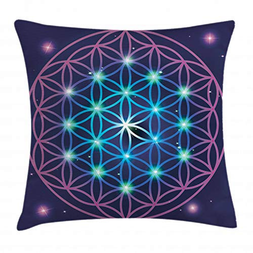 ABAKUHAUS Mandala Kissenbezug, Ombre Blume des Lebens, Waschbar mit Reißverschluss Kissenhülle mit Farbfesten Klaren Farben Beidseitiger Druck, 40 x 40 cm, Indigo