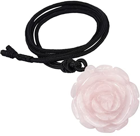KYEYGWO gravierte Rose Blume Kristall Stein Halskette für Frauen, handgefertigte Energie Edelstein Anhänger mit verstellbaren Kabel 27 Zoll