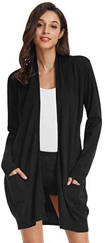 GRACE KARIN Women Elegant Long Knitted Cardigan Open Front Long Sleeves Loose Fit Knitted Cardigan Sweater XL Black