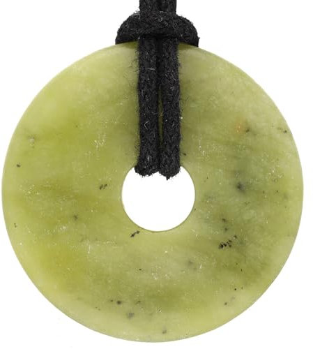 Lebensquelle Plus Nephrit (Jade) Donut Ø 30 mm + Baumwollband | Edelstein Anhänger | Echte Heilsteinkette inkl. Band