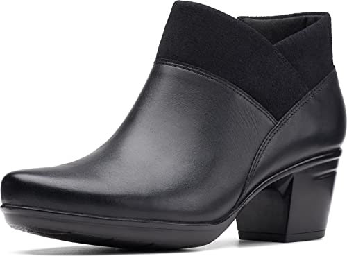 Clarks Damen Emslie Essex Stiefelette, Schwarzes Leder/Synthetik-Kombi, 36 EU