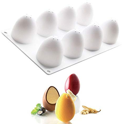 EudoER Moule en silicone pour œufs de Pâques, 8 cavités ovales en forme d'œuf en silicone pour décoration de gâteau, chocolat, bonbons, gelée, moule pour muffins, pain, etc.