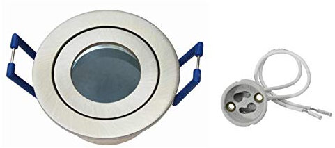 Lichtidee 8 x Feuchtraum Einbaustrahler eisen gebürstet 35mm rund für Led oder Halogen MR11 230 Volt mit GU10 L Fassung