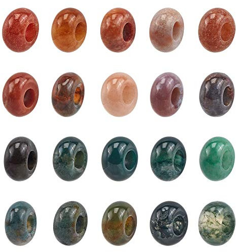 nbeads 30 Stück Europäische Perlen, 14 mm Natürliche Indische Achat Lose Große Loch Stein Perlen Dreadlock Perlen Rondelle Spacer Edelstein Haarperlen Für Charm Armband Schmuckherstellung, Loch: 6 mm