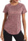 Wayleb Sport Tshirts Damen Atmungsaktiv Sportshirt Kurzarm Rundhals Fitness T-Shirt Laufshirt Schnell Trocken Funktionsshirt Back Mesh Gym Yoga Oberteile Locker, Rotwein XXL
