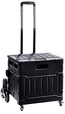 Einkaufskorb mit Rollen Black Folding Utility Cart, Überdachter Einkaufswagen-einfach Mit Der Treppe, Home Office-Multifunktions-Werkzeugwagen, 75l