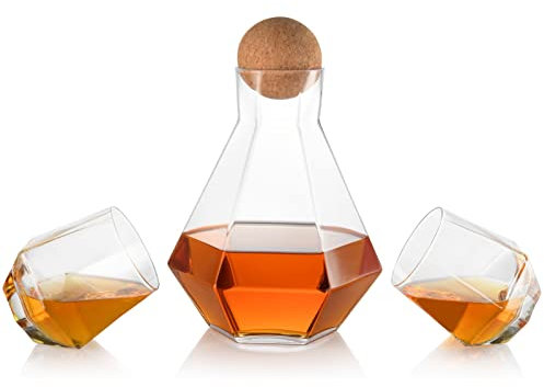 the diamond glassware Diamond Decanter Set with 2 Glasses - Handmade Drink Holder for Whiskey, Scotch, Bourbon - Elegant, Light, Durable - Barware Gift for Birthday, Anniversary and Father’s Day