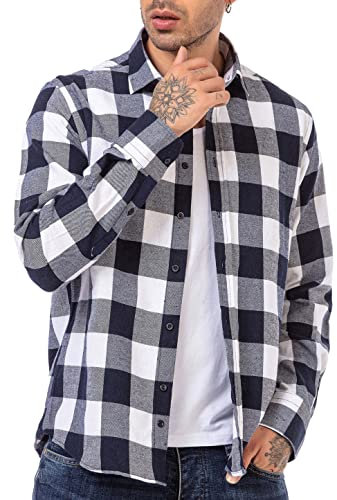 RED BRIDGE Chemise Casual pour Homme à Carreaux Shirt quadrillé Vintage Bleu-Blanc M