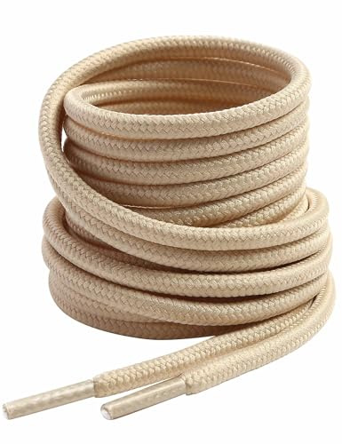 VSUDO 120 cm Round Cream Boot Laces, 4mm Diameter Shoe Laces for Boots, Heavy Duty Outdoor Work & Hiking Shoelaces for Men or Women (2 Pairs-Cream-120cm)
