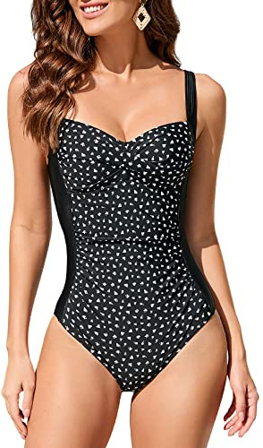 WIN.MAX Costume Intero Donna, Costume Intero con Controllo della Pancia, Costume da Bagno Taglie Forti per Donna Monokini Push-up Vintage, per Coppe da C a DD