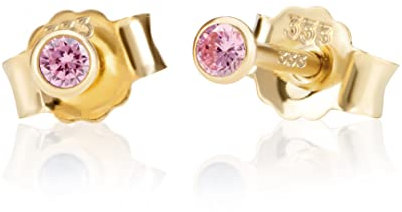 NKlaus Paar 2,0mm 333 Gelb Gold 8 Karat Ohrstecker Kristall Zirkonia Pink Butterfly Verschluss Damen Mädchen 3334