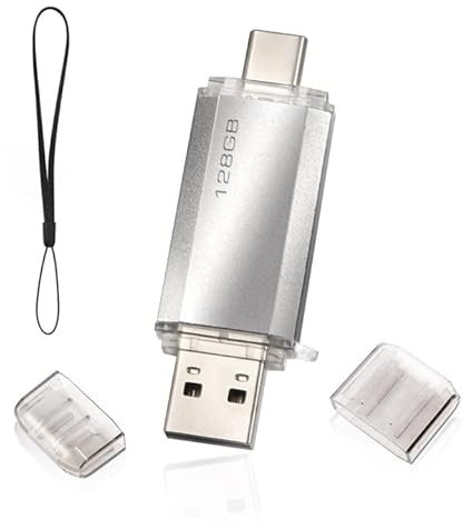 USB Stick 128 GB 2 in 1, USB-Flash-Laufwerke USB 2.0 USB C Typ C Speicherstick OTG Dual Flash Drive 2-in-1 Memory Stick für Tablet, PC,/Android Handy(Samsung, Huawei, Honor, Xiaomi) Silber